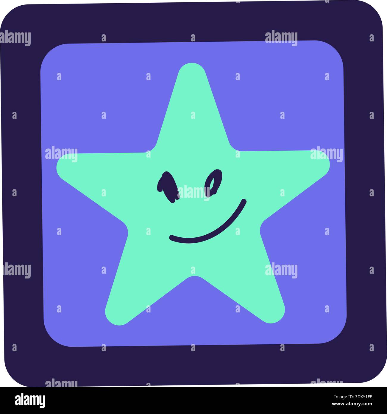 Blue And Turquoise AI Technology Doodle Outline Sticker With Star. Bright Flat Icon Stock Vector