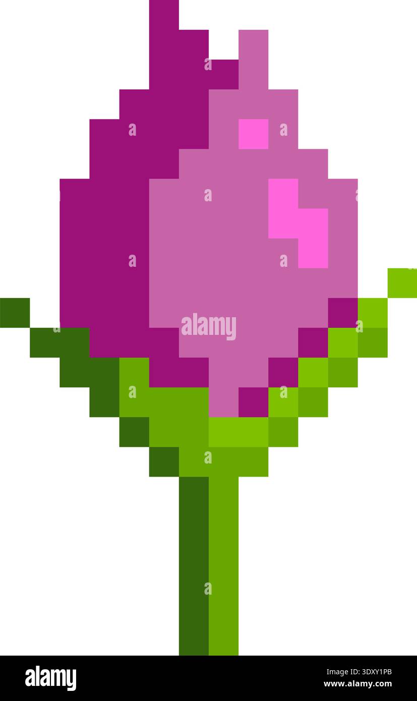Violet Minimalist Pixel Art Flower, Plant And Bloom Icon. Flat Game ...