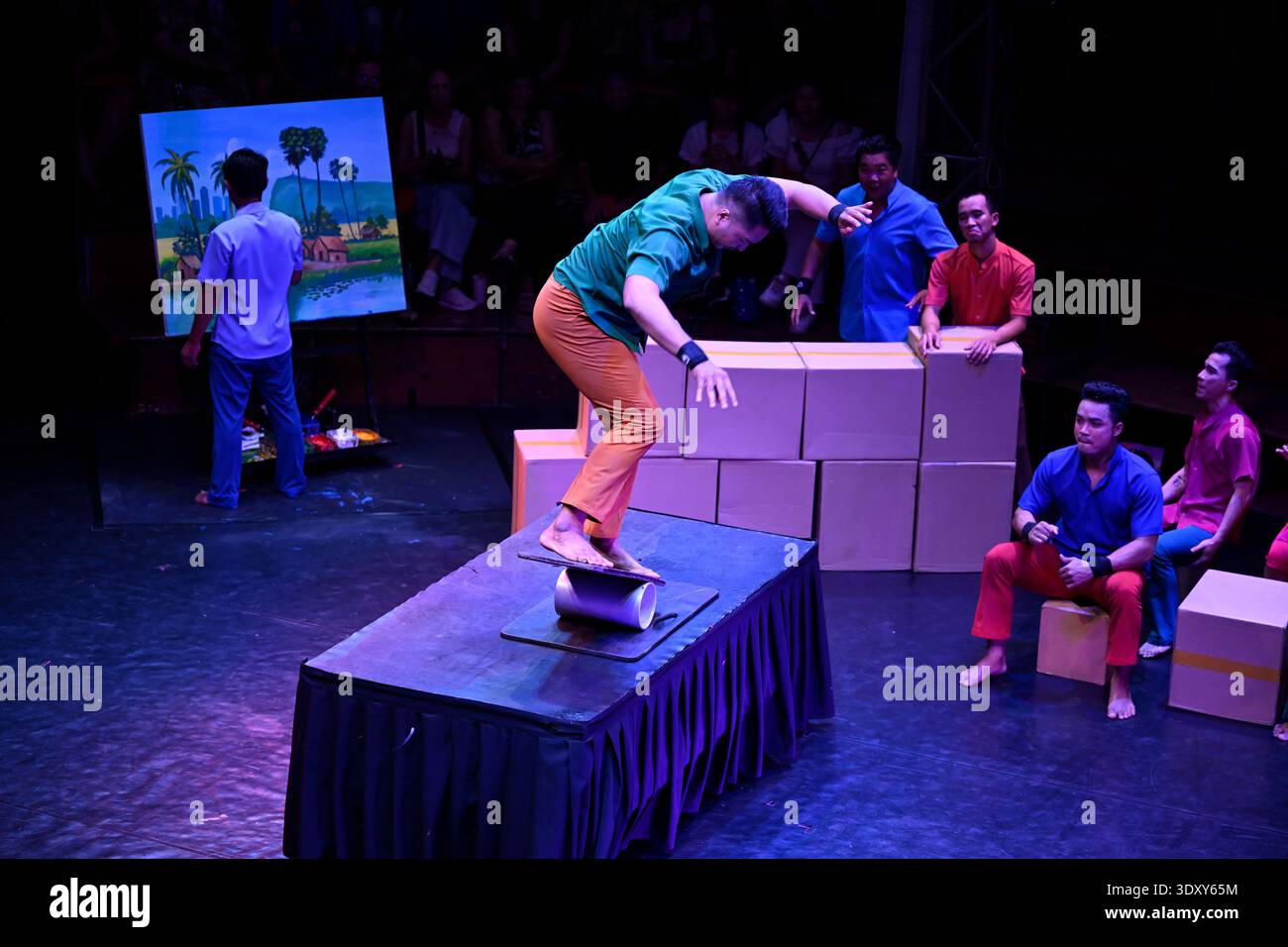 A scene from the Phare production of the circus show Sokha in Siem Reap, Cambodia. Stock Photo