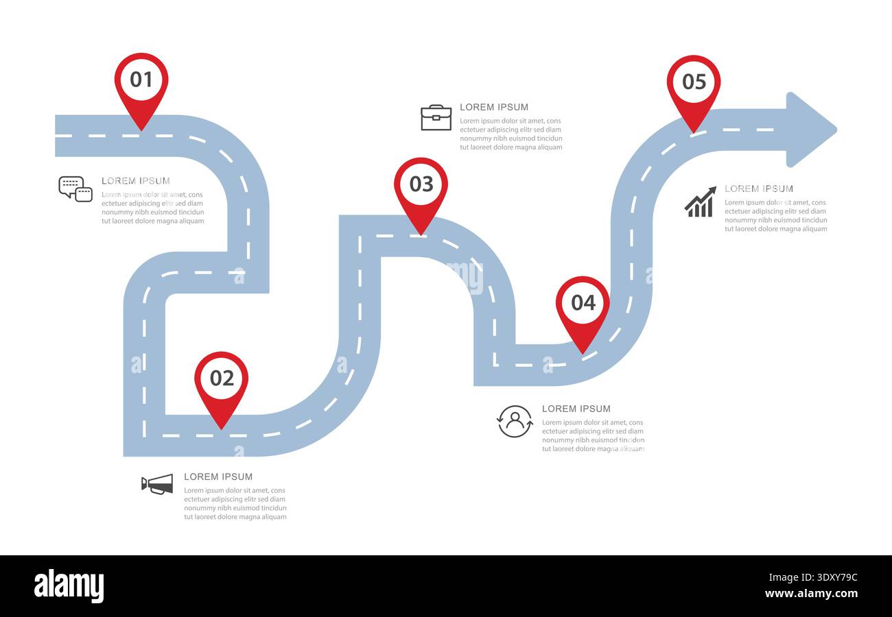 Business roadmap growth path infographic with five step milestones for ...