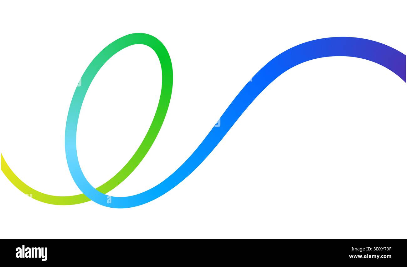 Abstract curved path colorful flowing line with smooth gradient on white background. Stock Vector