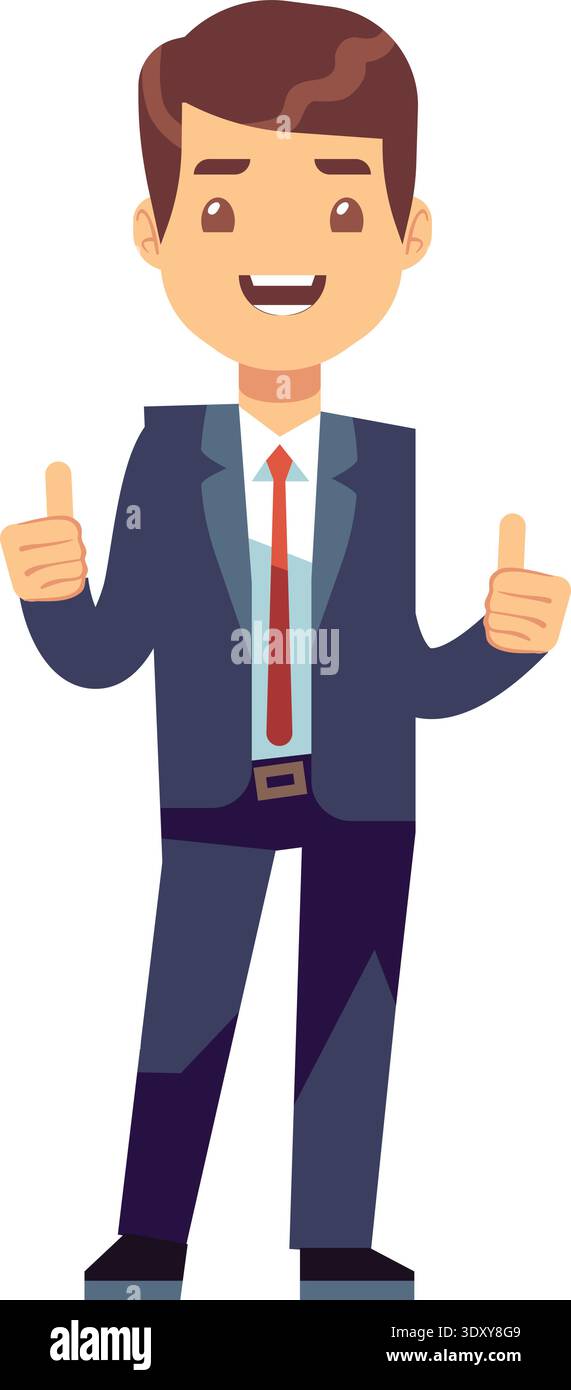 Happy businessman with thumbs up hand gesture cartoon icon Stock Vector