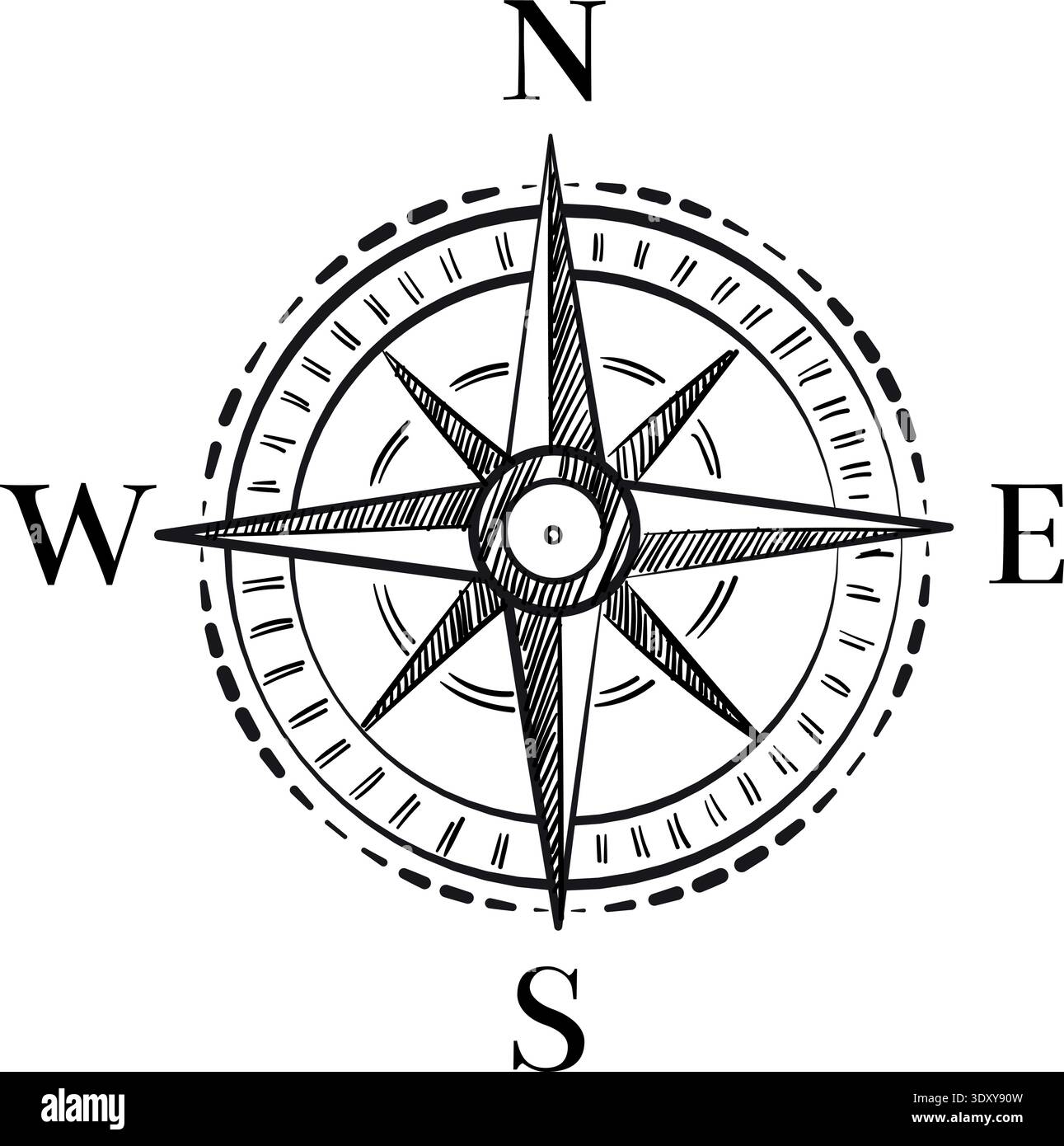 Compass drawing. Hand drawn wind rose icon Stock Vector