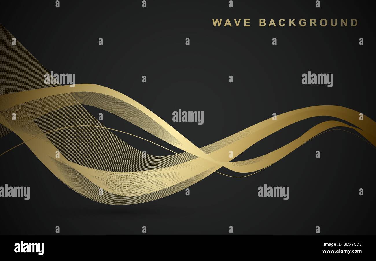 Luxurious golden thin lines with wavy gradient. Vector illustration. Stock Vector