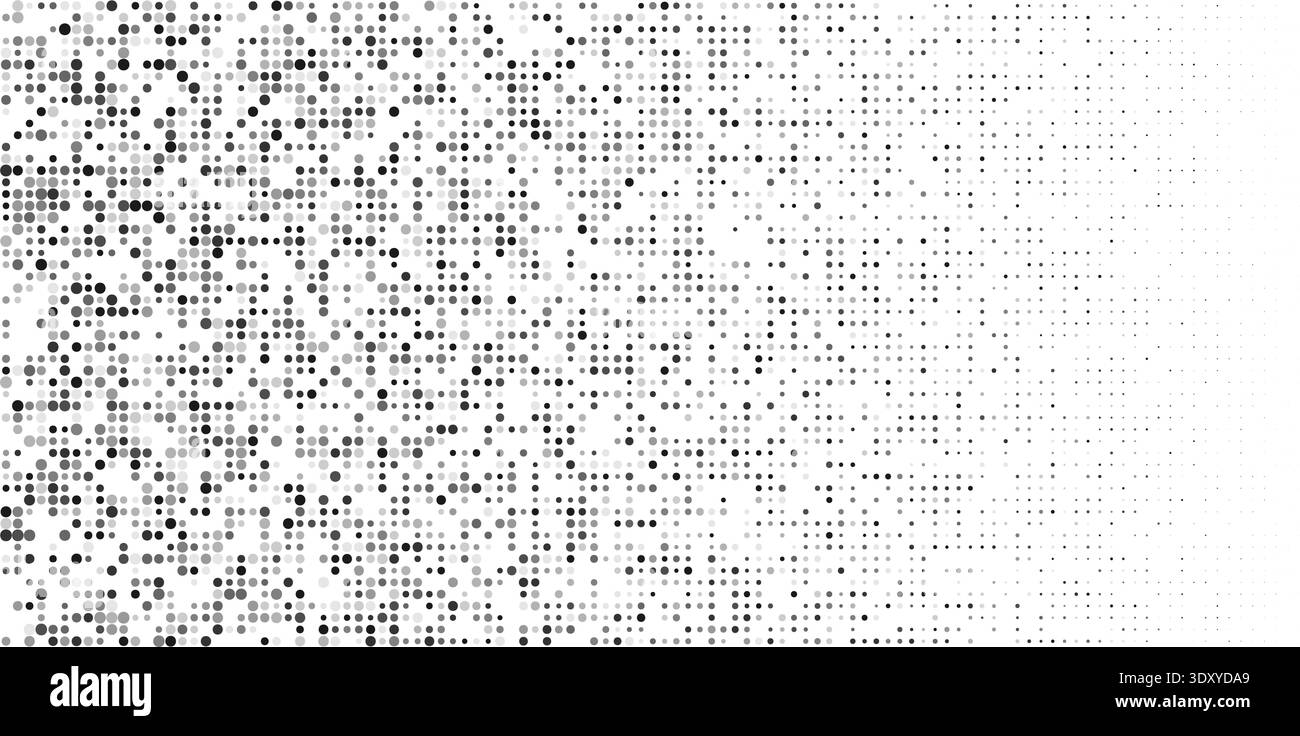 Halftone gradient pattern with fading dots. Smooth transition from white to black. Vector background with geometric pixel effect and subtle texture Stock Vector