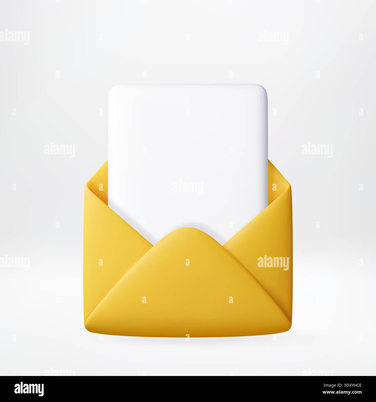 3D yellow open envelope with white paper card Stock Vector