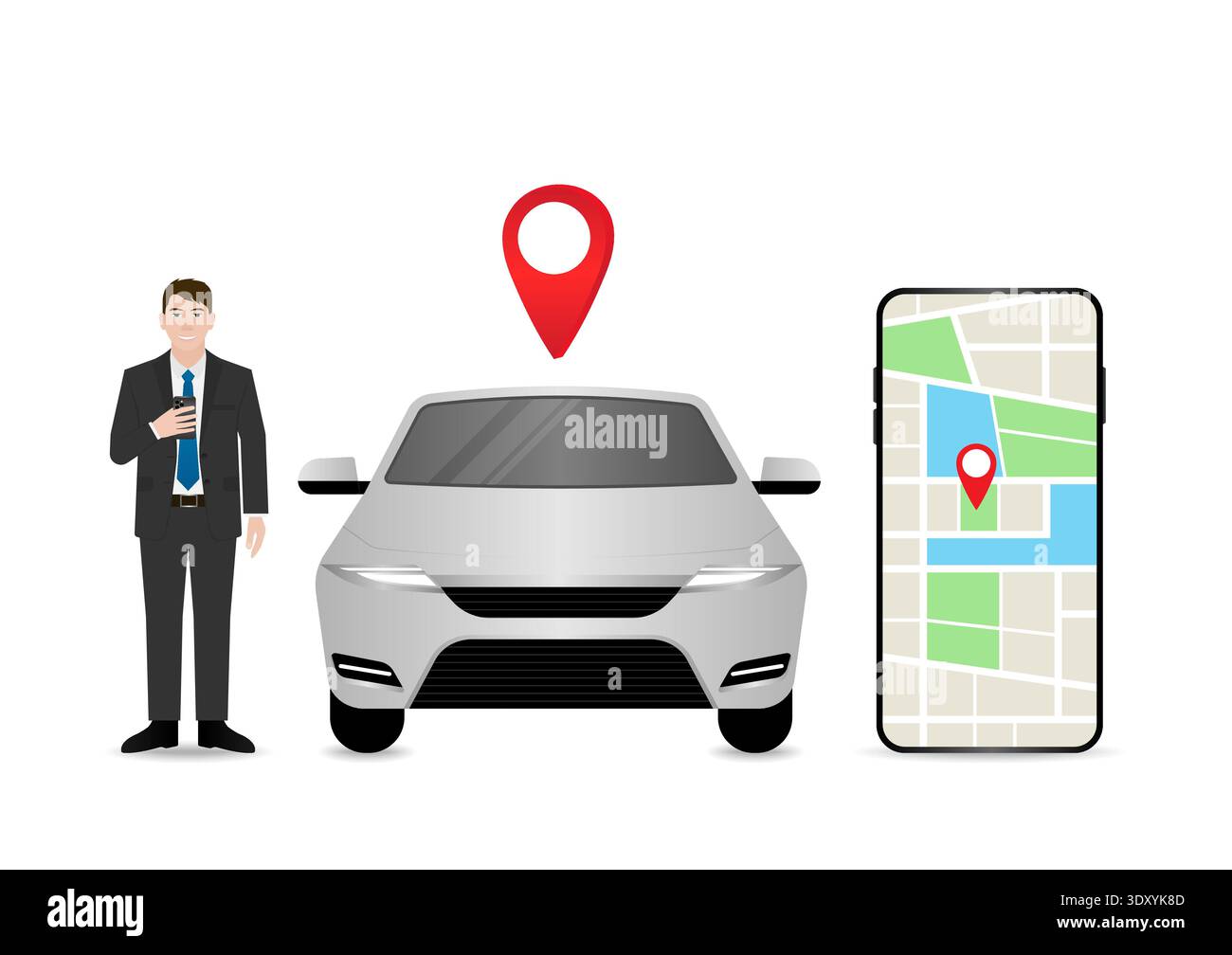 Man Using Map Application or GPS Navigation System on Smart Phone. Vector Illustration. Stock Vector