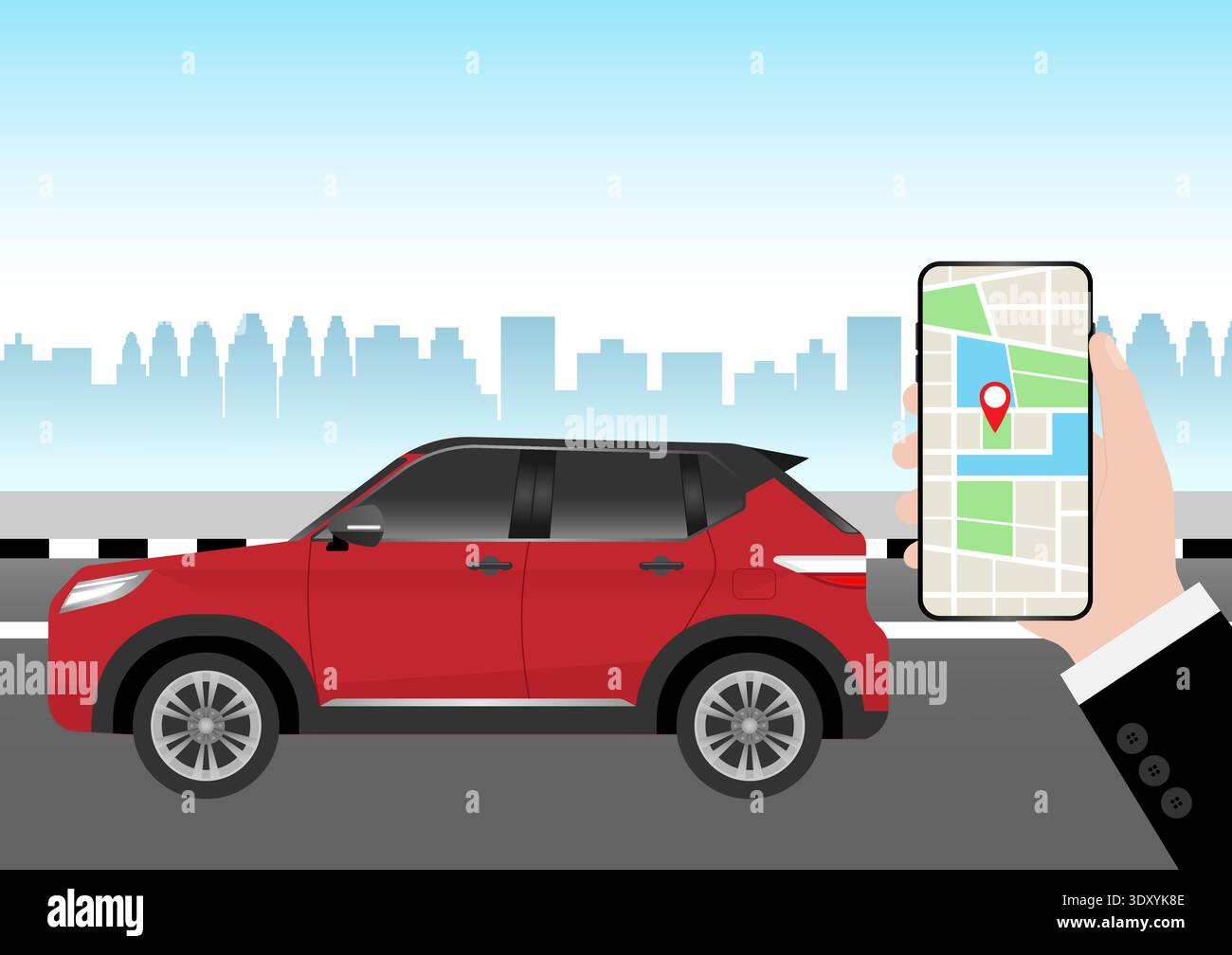 Man Using Map Application or GPS Navigation System on Smart Phone. Vector Illustration. Stock Vector