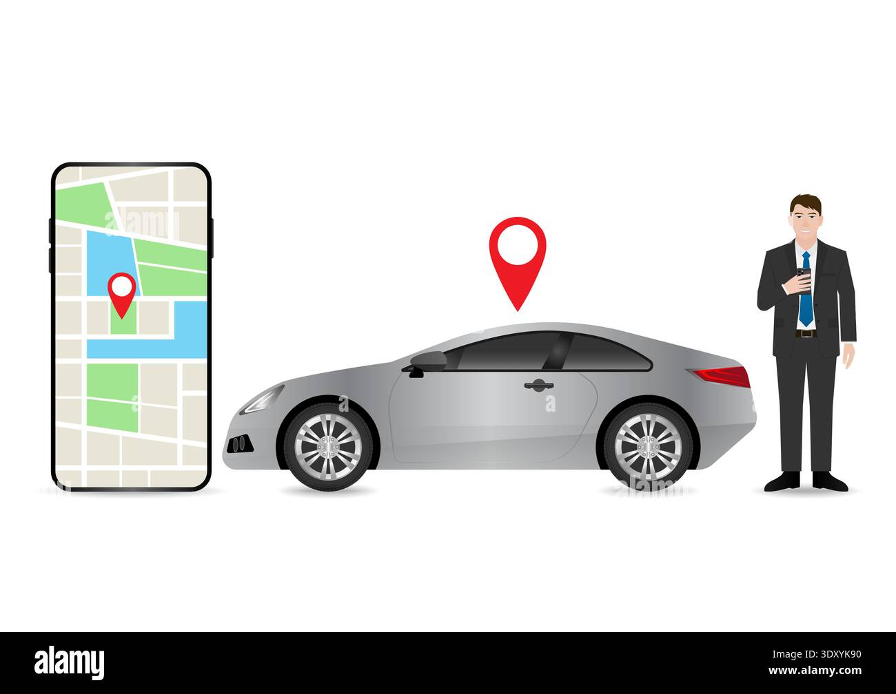 Man Using Map Application or GPS Navigation System on Smart Phone. Vector Illustration. Stock Vector