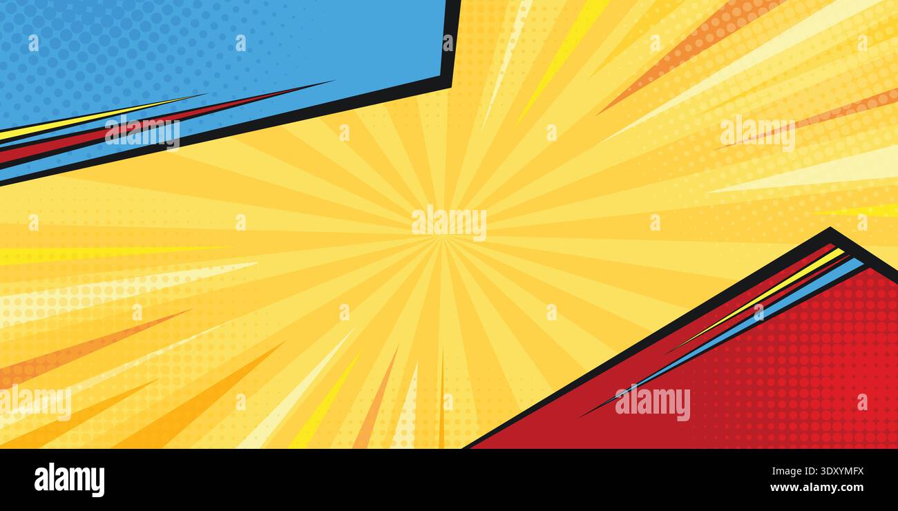 Colorful comic book thumbnail background. Pop art comic panel burst vector backdrop. Stock Vector