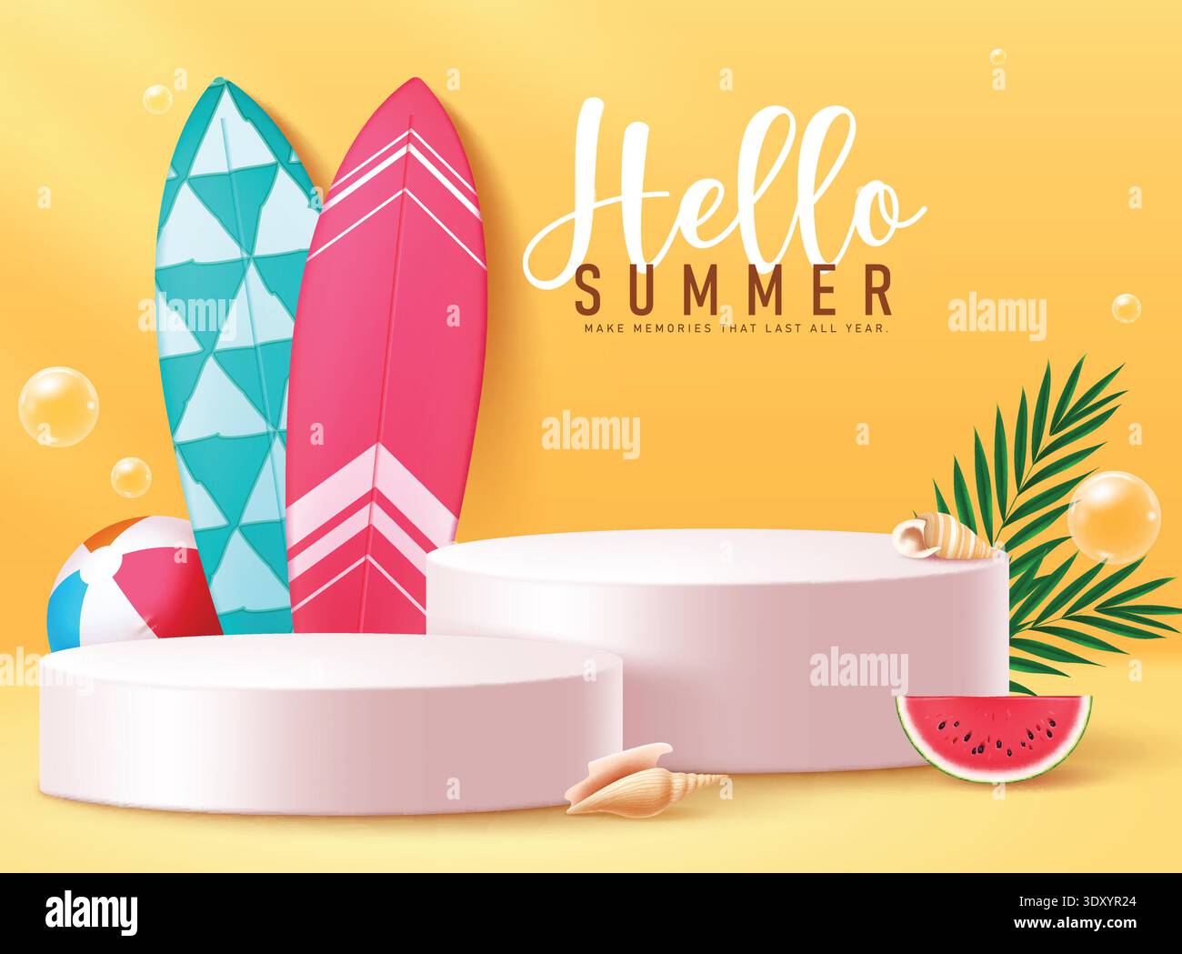 Hello Summer podium clipart design. Hello summer greeting text in ...