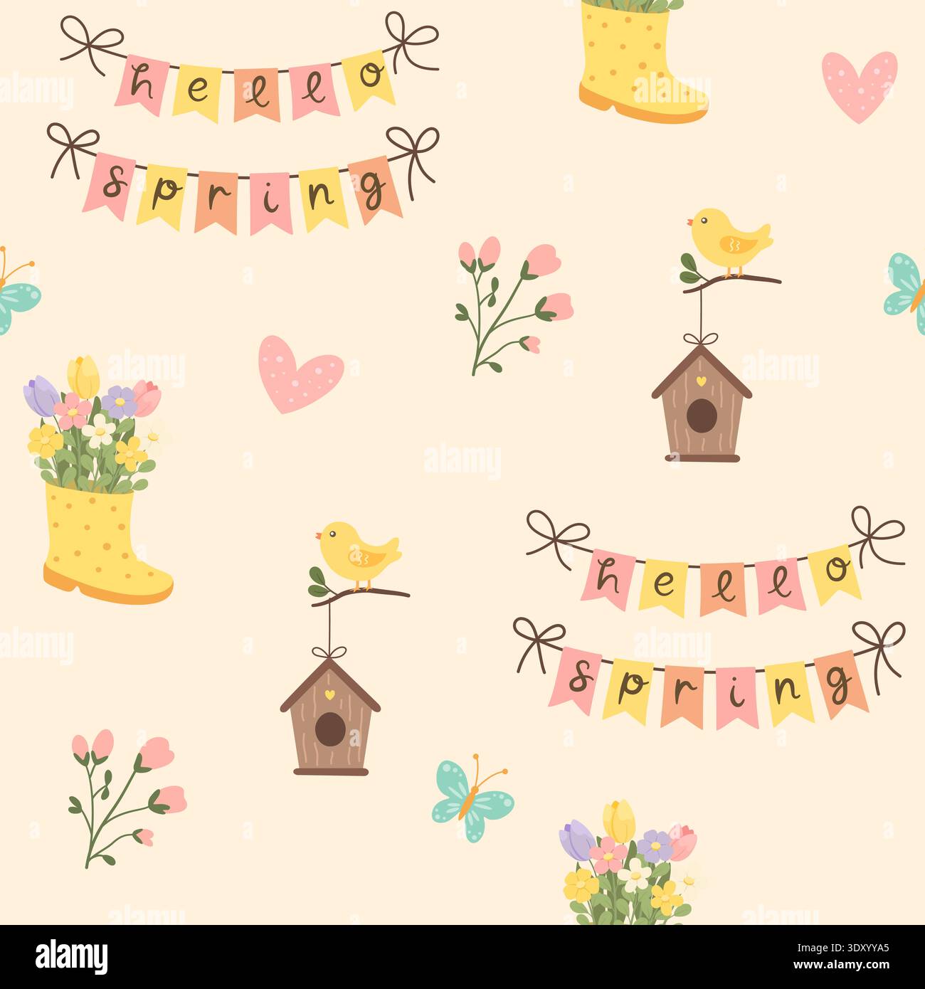 Cute Hello Spring Decorative Pattern Stock Vector