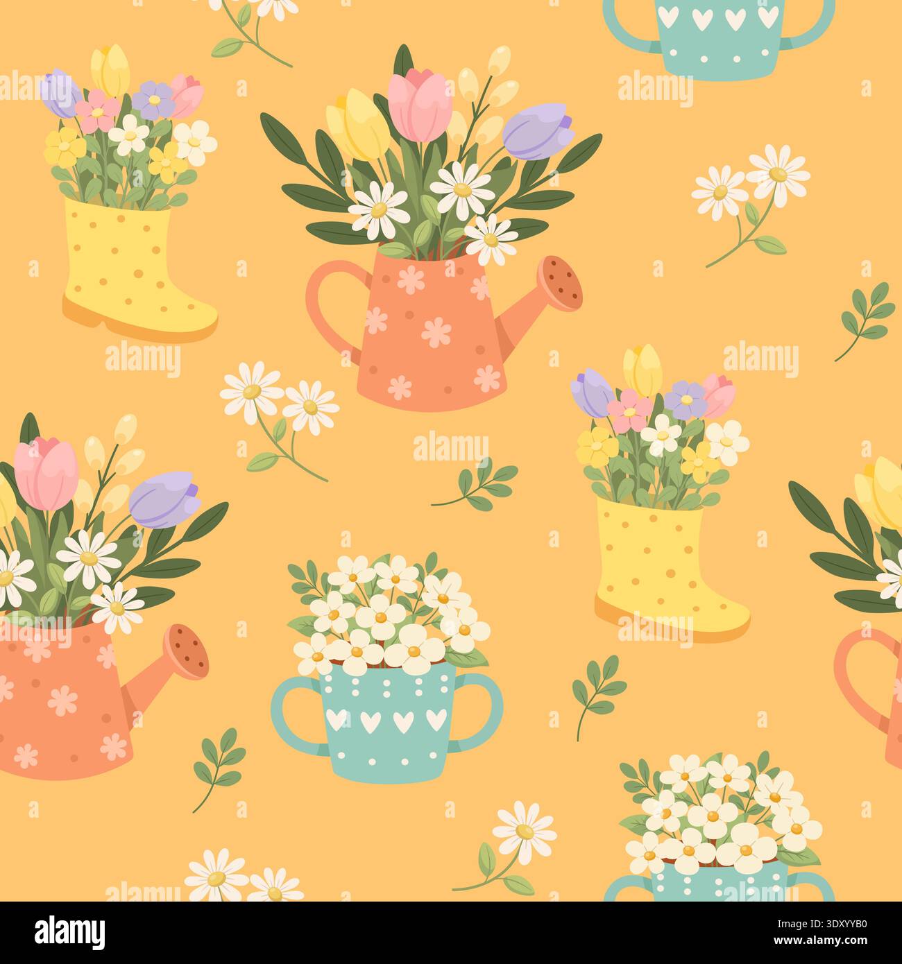 Cute Spring Flowers Seamless Pattern Stock Vector