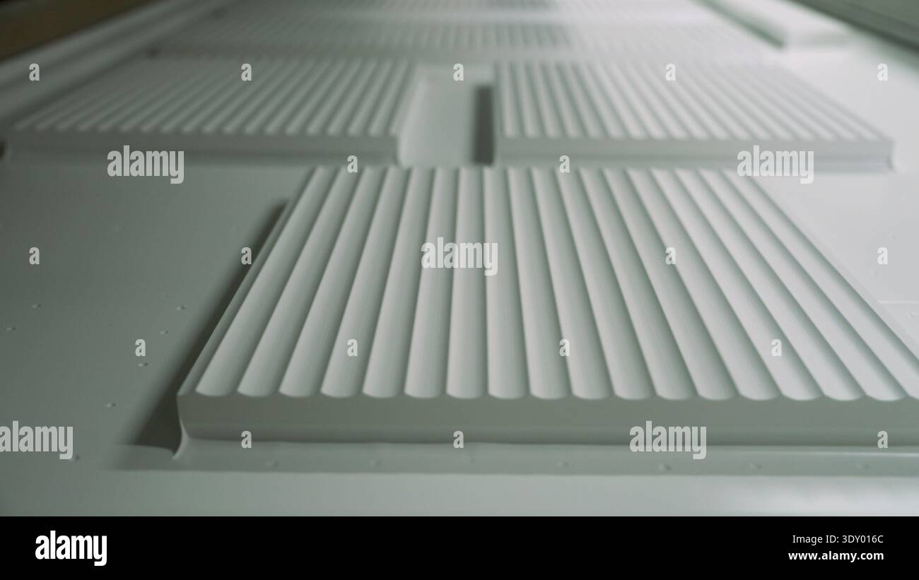 Modern white fluted surface in perspective view, minimalist background Stock Photo