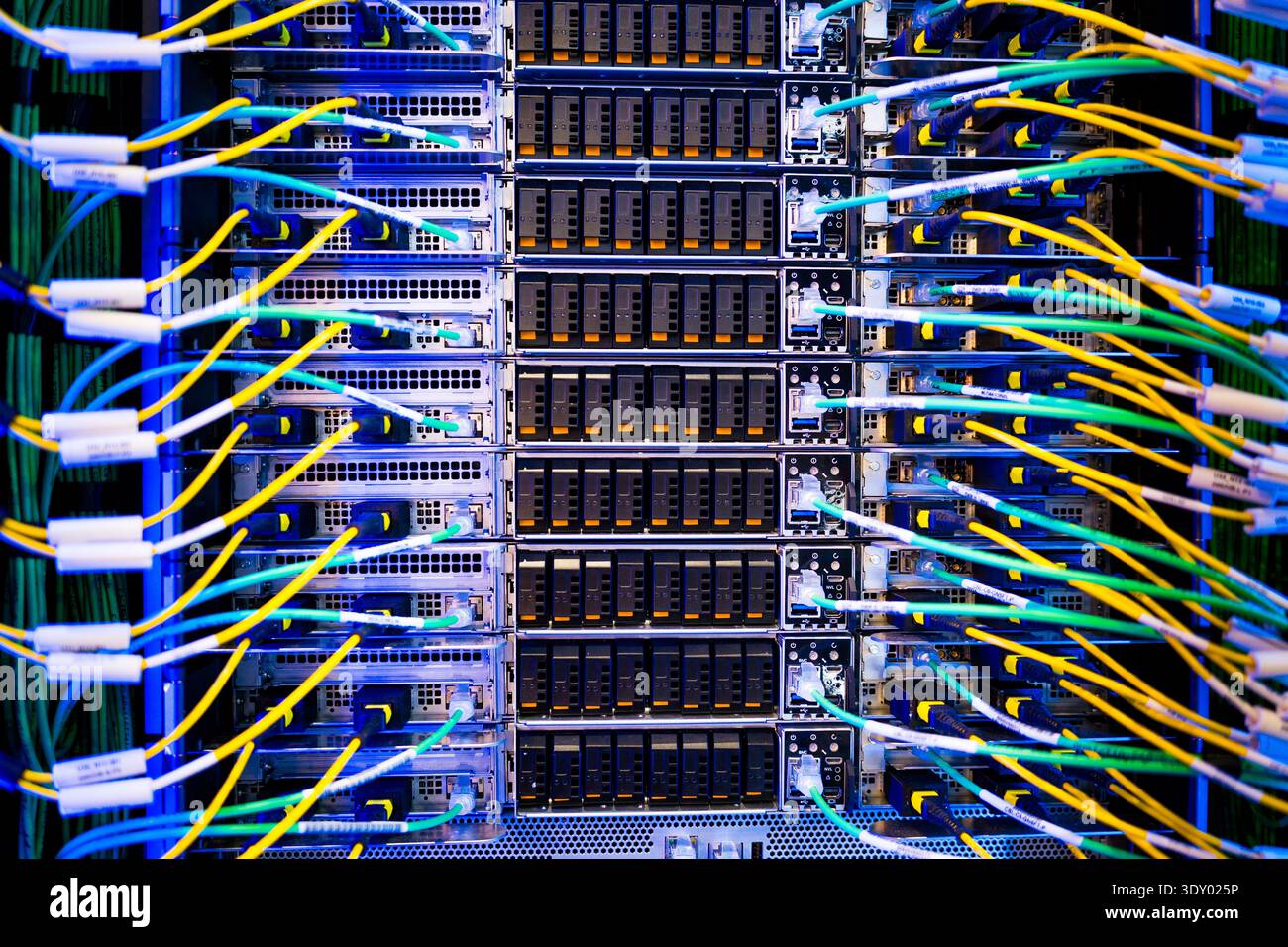 Plug For Rack Server close up of server racks in a data center used for ai with cables and ...