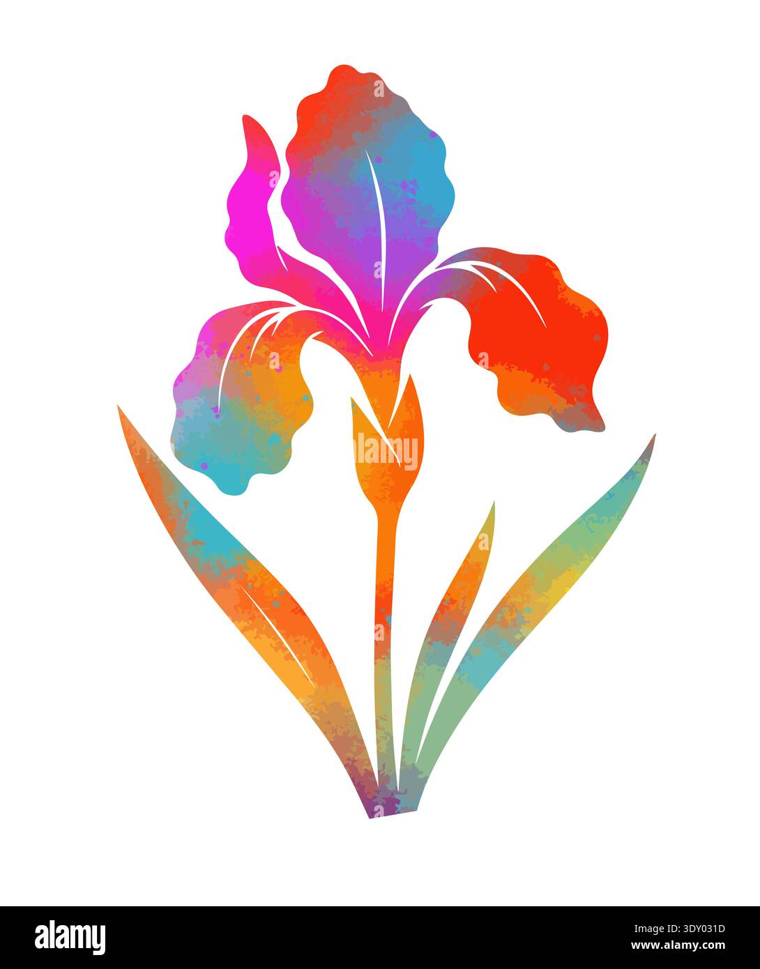 Colorful iris flower object. Hand drawn. Not AI vector. Stock Vector