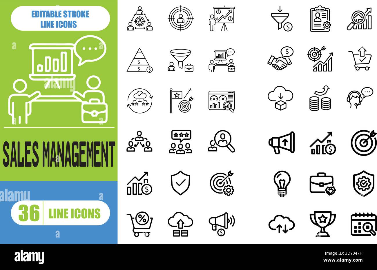 Sales management line icons set. Management icon collection. Vector ...