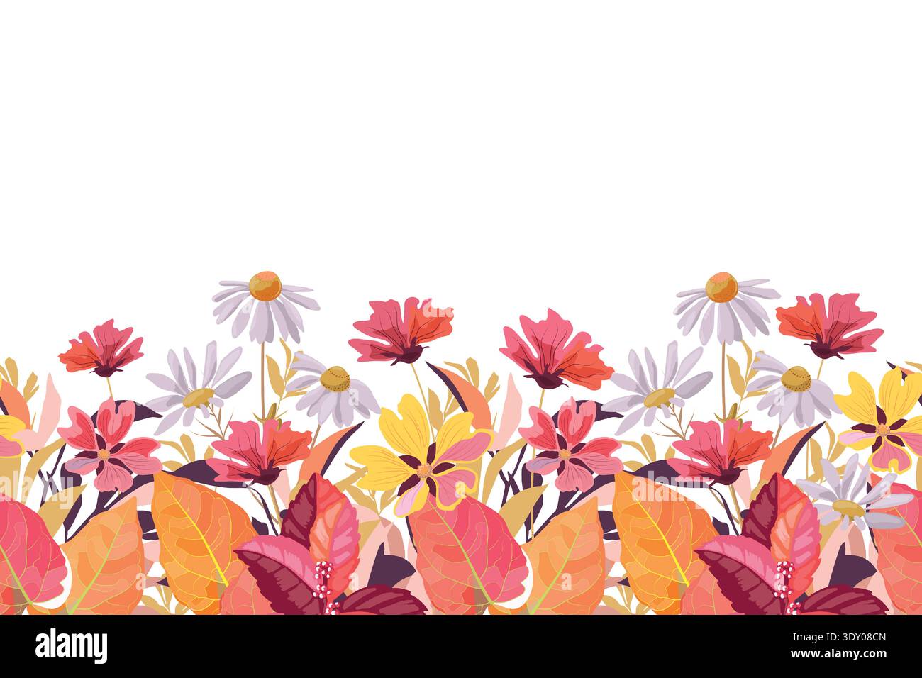 Vector floral seamless pattern. Pink, yellow, white flowers Stock Vector
