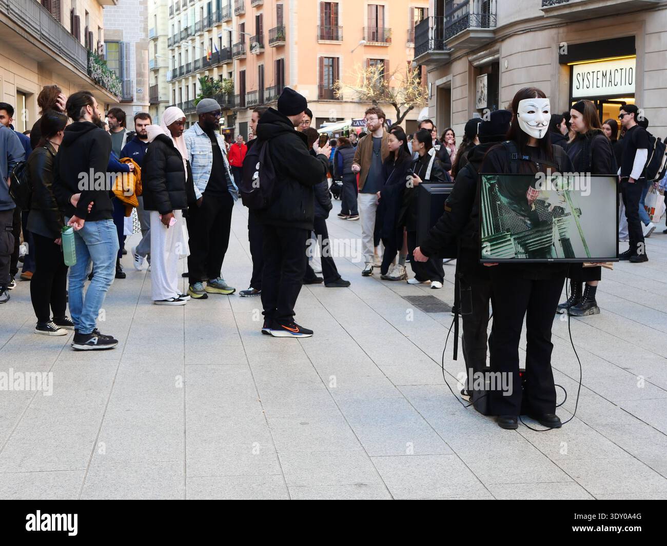 Animal welfare activists stage a street protest campaign. Barcelona, Spain Stock Photo
