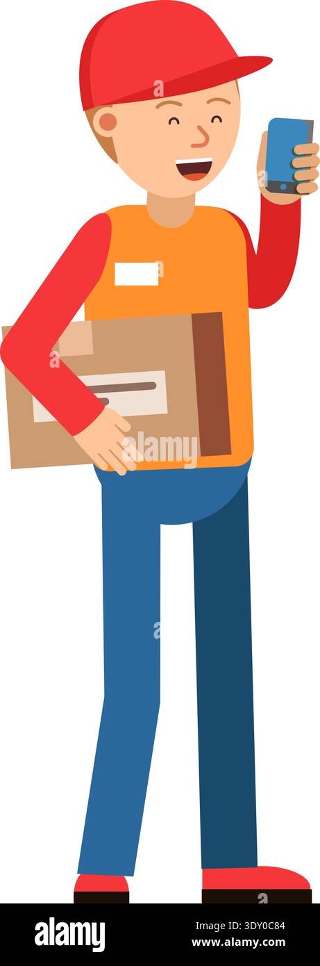 Courier call on phone. Postman box delivery icon Stock Vector