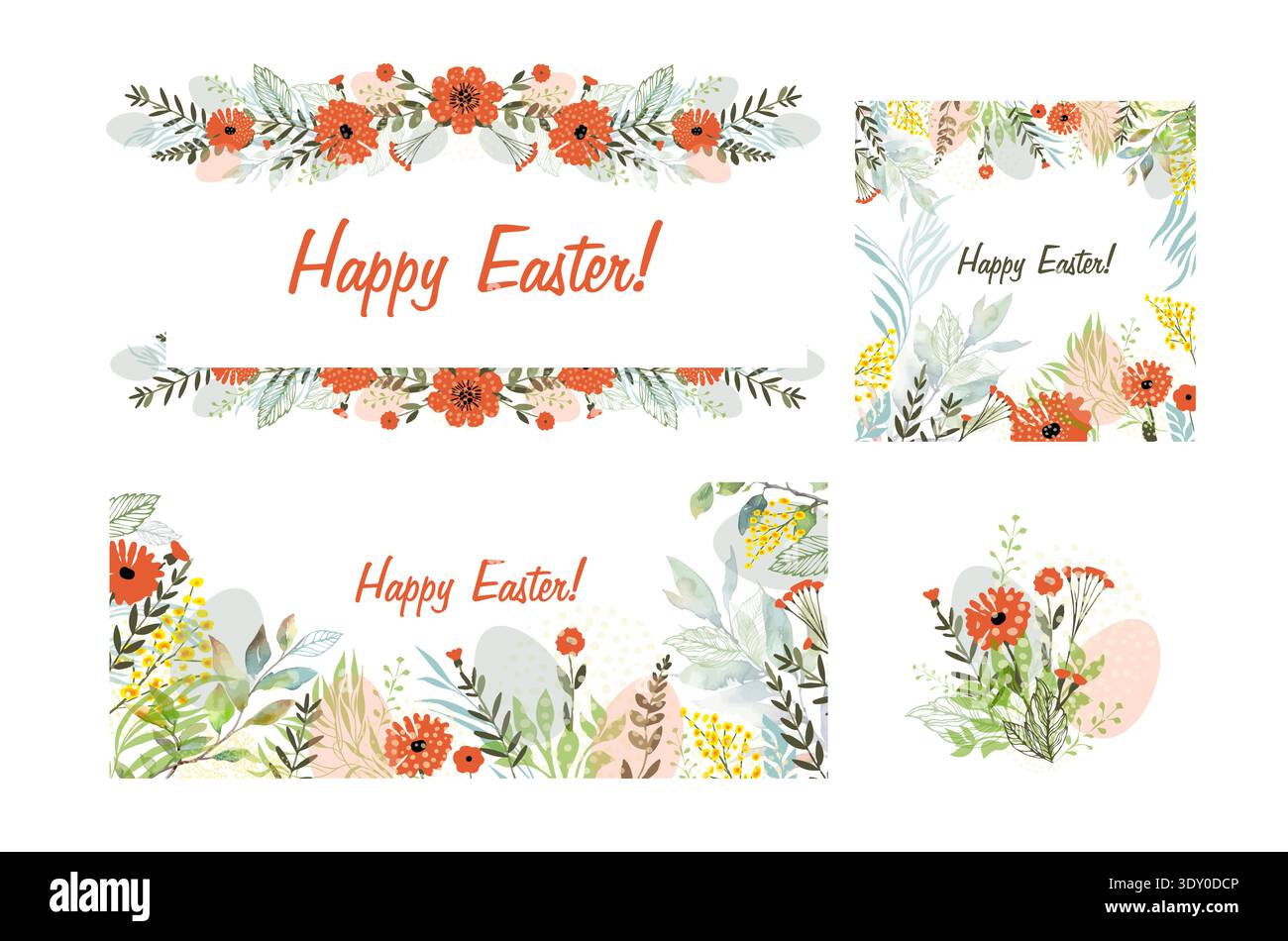 A set of beautiful Easter cards. Happy Easter. hand drawn. Not AI, Vector illustration Stock Vector