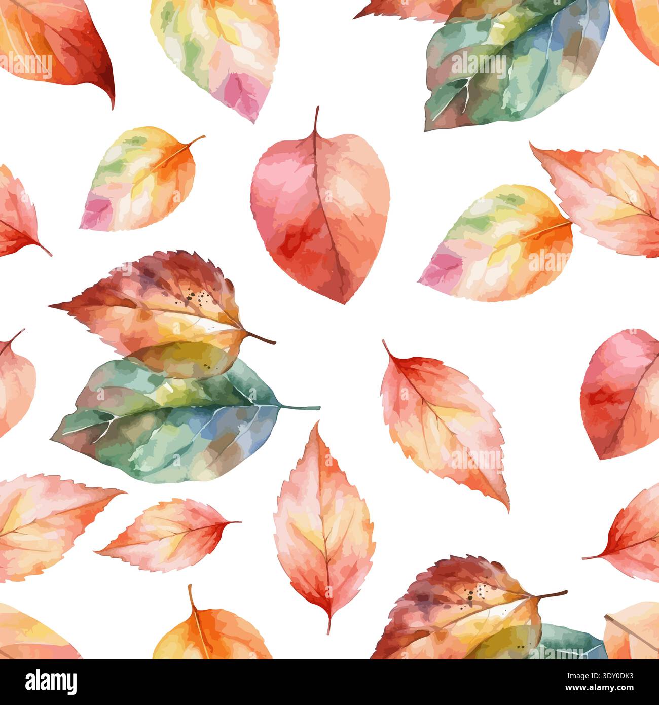 Seamless background with autumn watercolor leaves falling. hand drawing. Not AI. vector pattern. Stock Vector