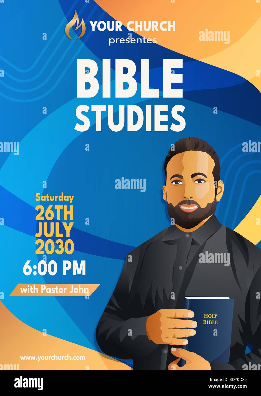 Pastor Study Signs Modern Church Bible Studies Flyer Template with Pastor Holding Holy ...