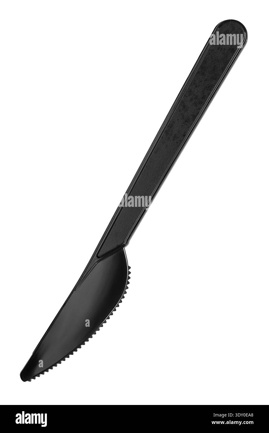 Black plastic table knife isolated on white background Stock Photo