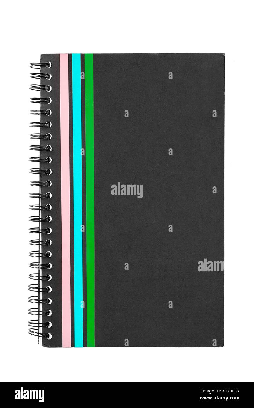 Blank striped cover spring notebook isolated on white background Stock Photo