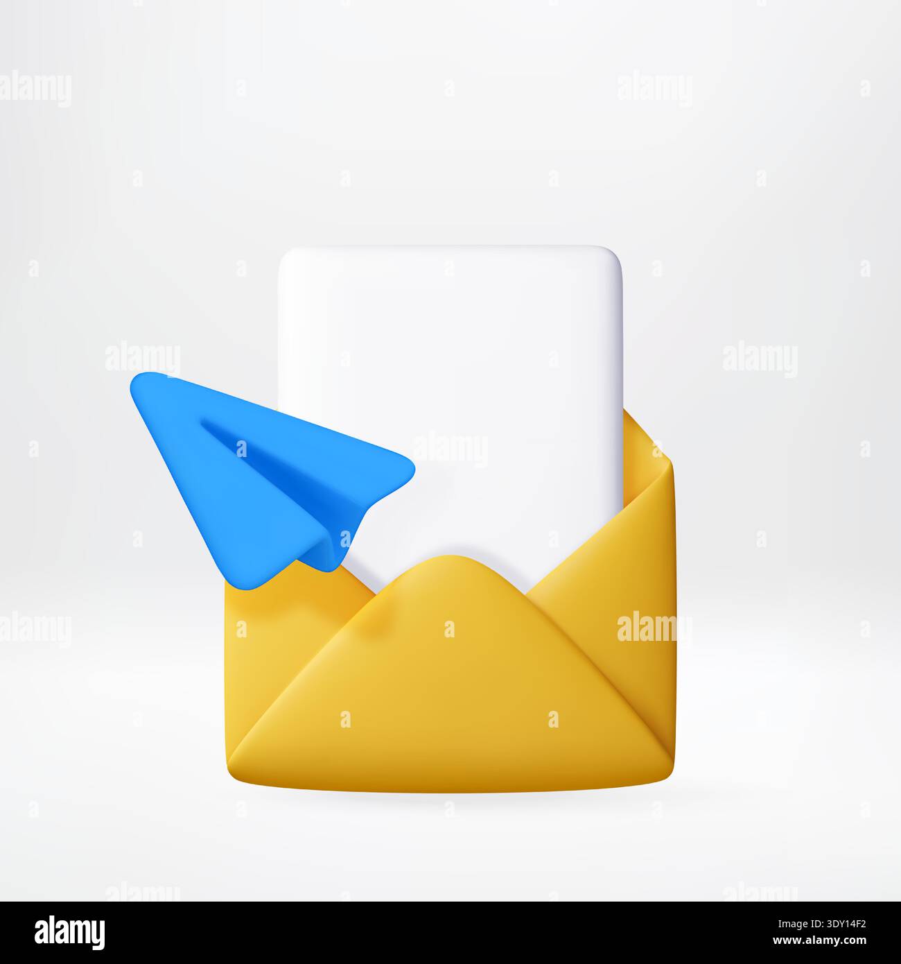 3D envelope with white paper and blue paper plane. Stock Vector