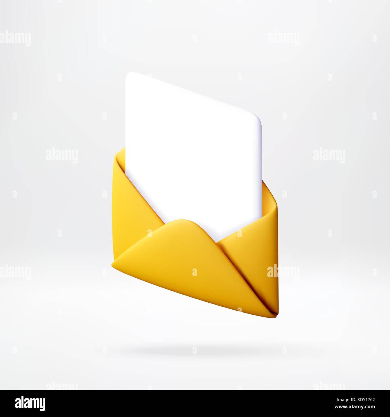 3D Yellow envelope with white paper blank letter Stock Vector