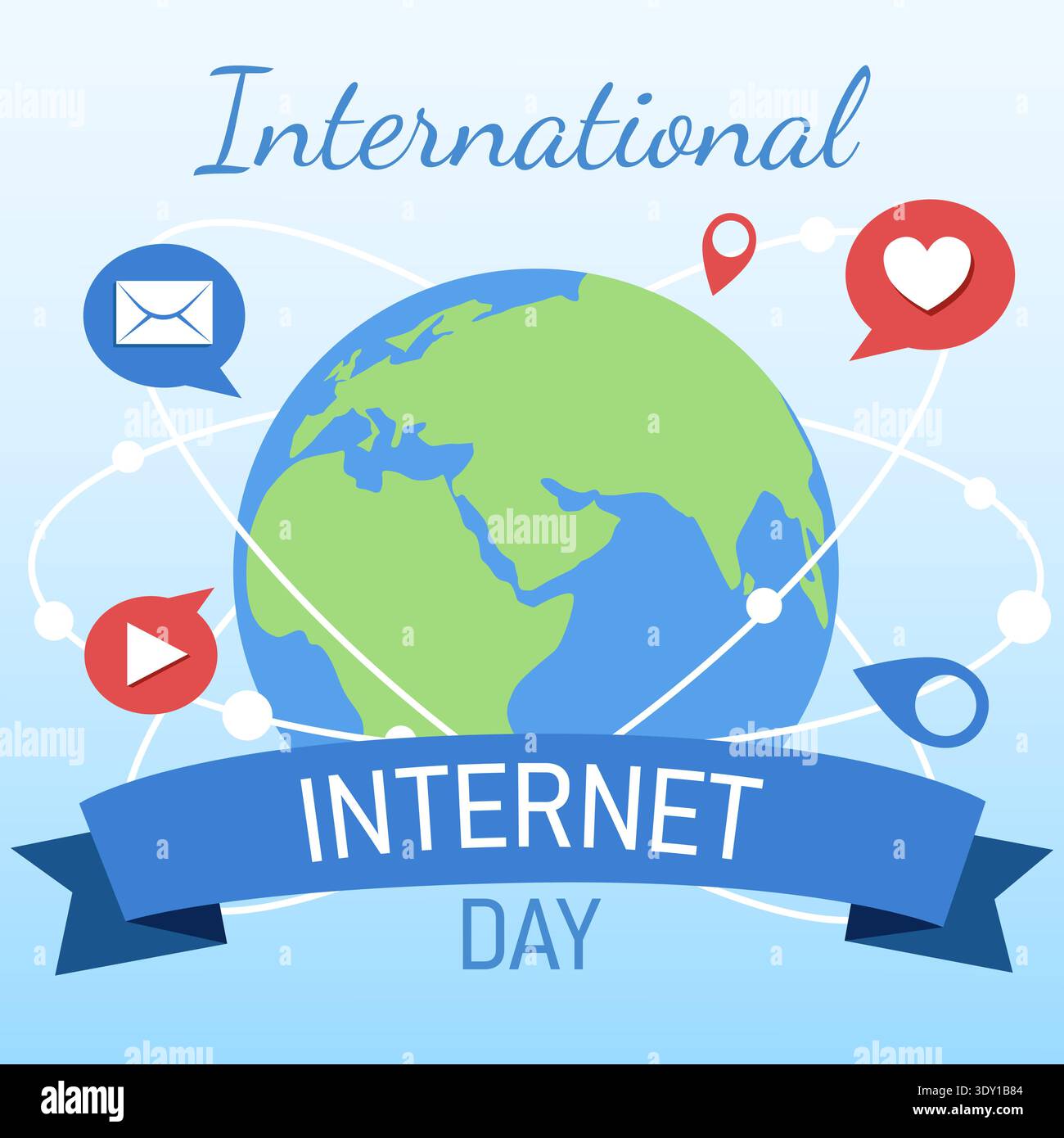 Internet Day poster featuring a globe. Flat illustration. Stock Vector
