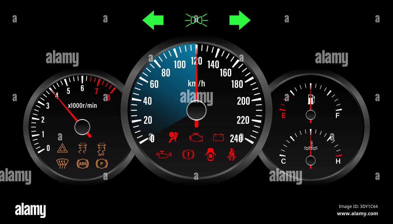 Car Dashboard. Car Panel Display. Car Speedometer Dashboard. Tachometer or Odometer Display. Vector Illustration. Stock Vector