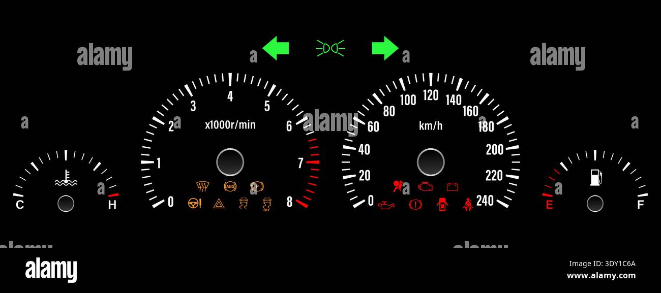 Car Dashboard. Car Panel Display. Car Speedometer Dashboard. Tachometer or Odometer Display. Vector Illustration. Stock Vector