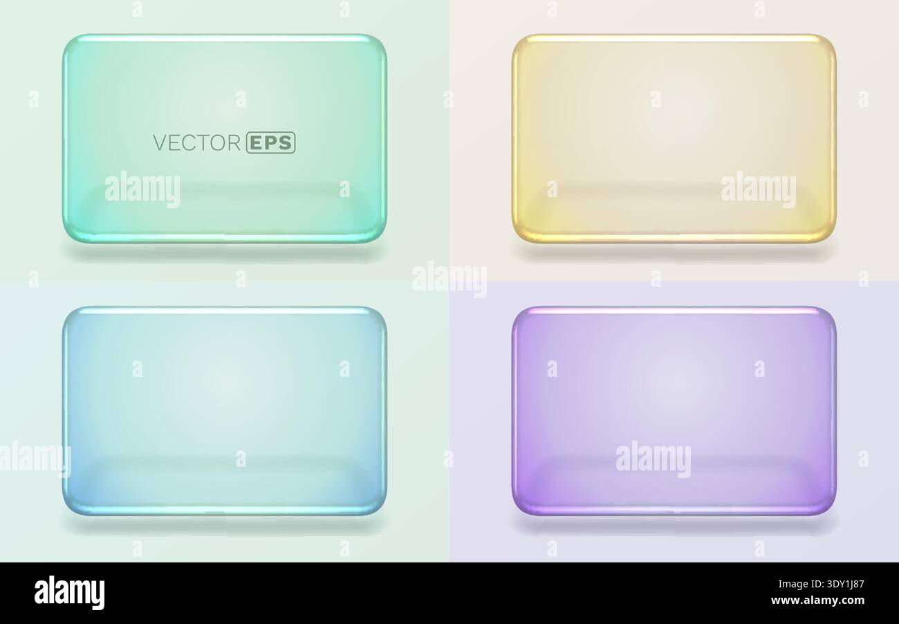 Modern translucent glass effect rectangular frames set with rounded corners and shadows. Vector illustration. Stock Vector