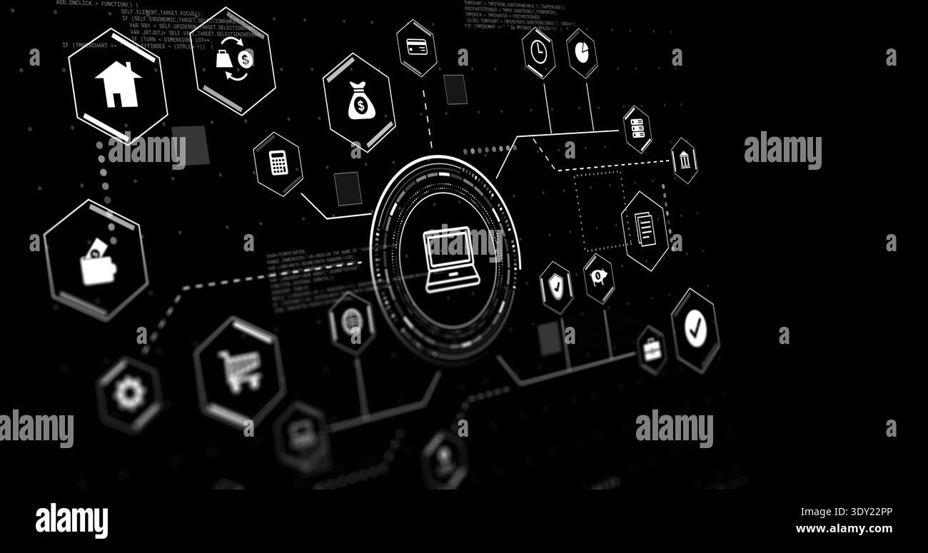 Displaying central HUD node with laptop icon on black screen ...