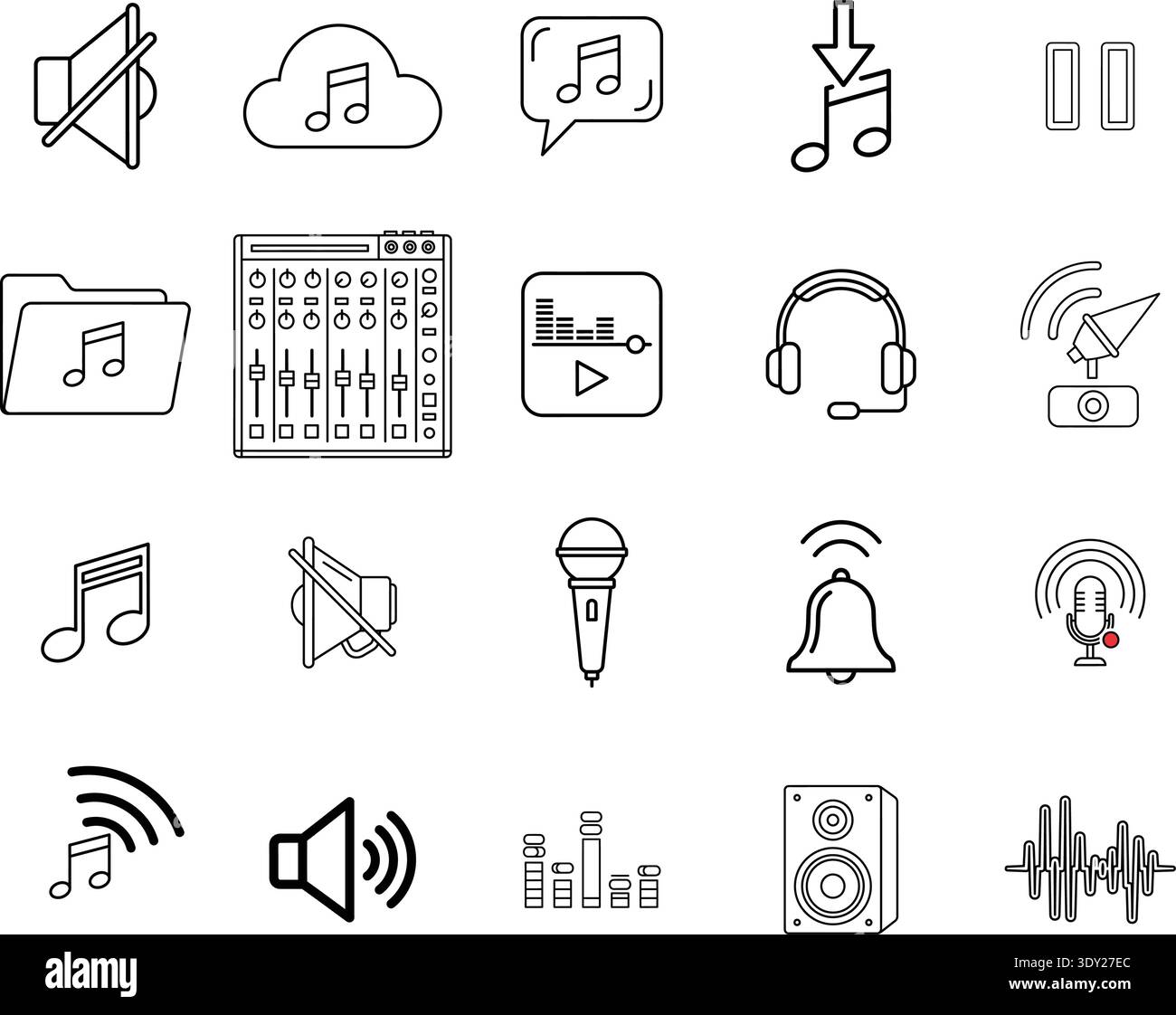 A collection of with 20 different icons related to audio and sound ...