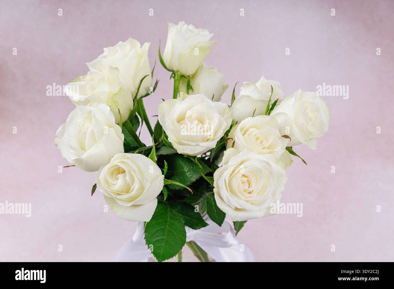 White roses bouquet top view style composition Stock Photo