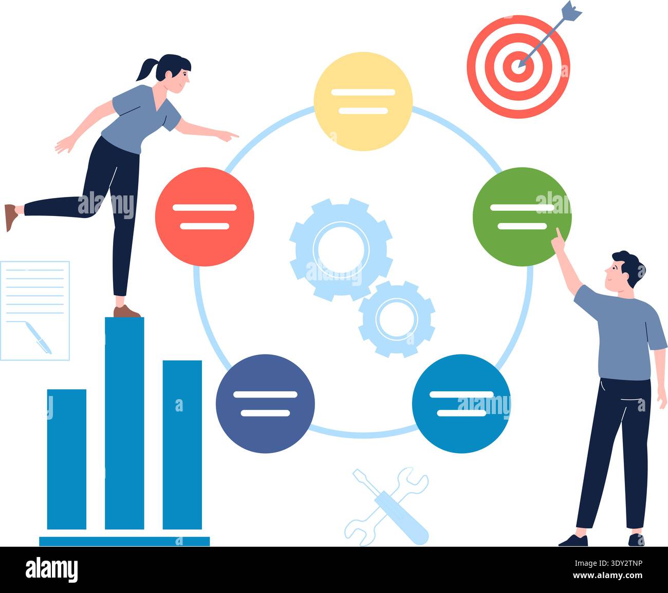 Productive management process. Business workflow strategy steps Stock Vector