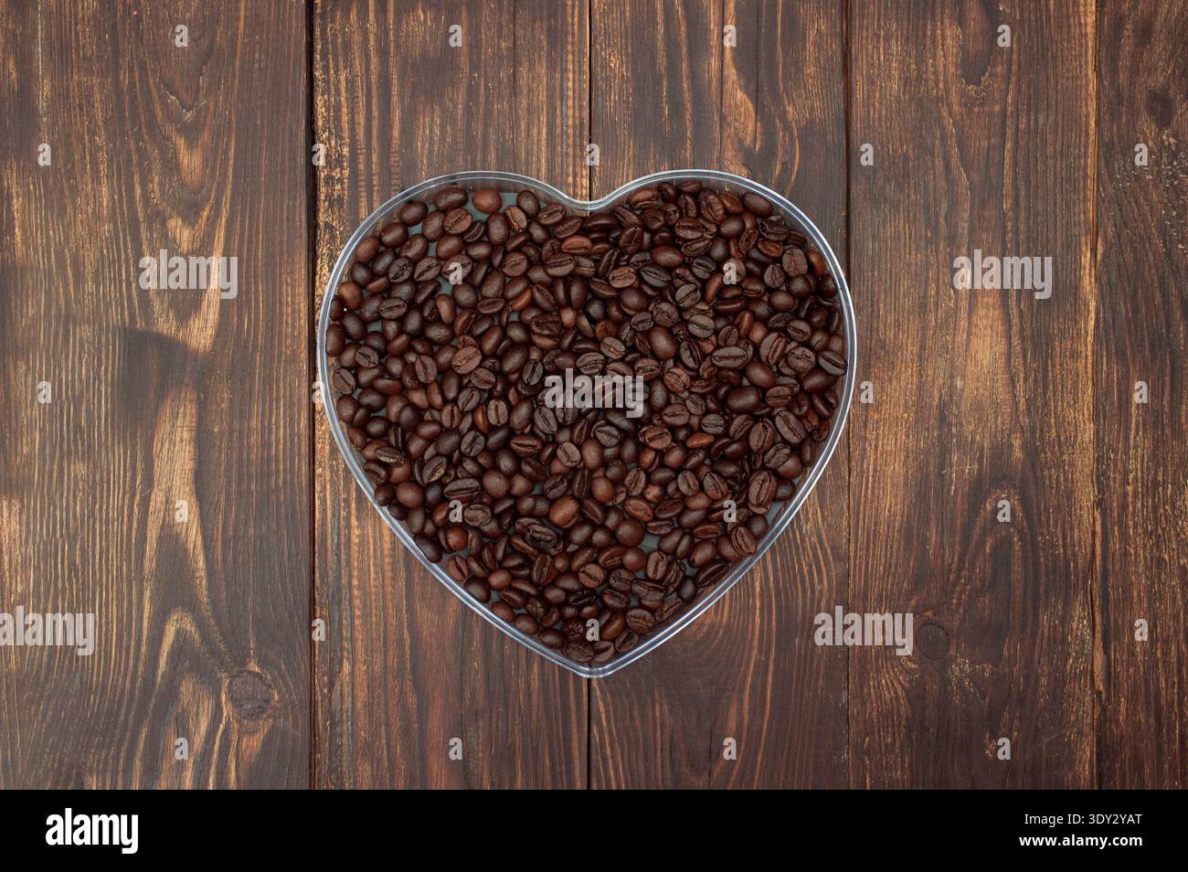 coffee beans on dark background, top view, copyspace. Stock Photo