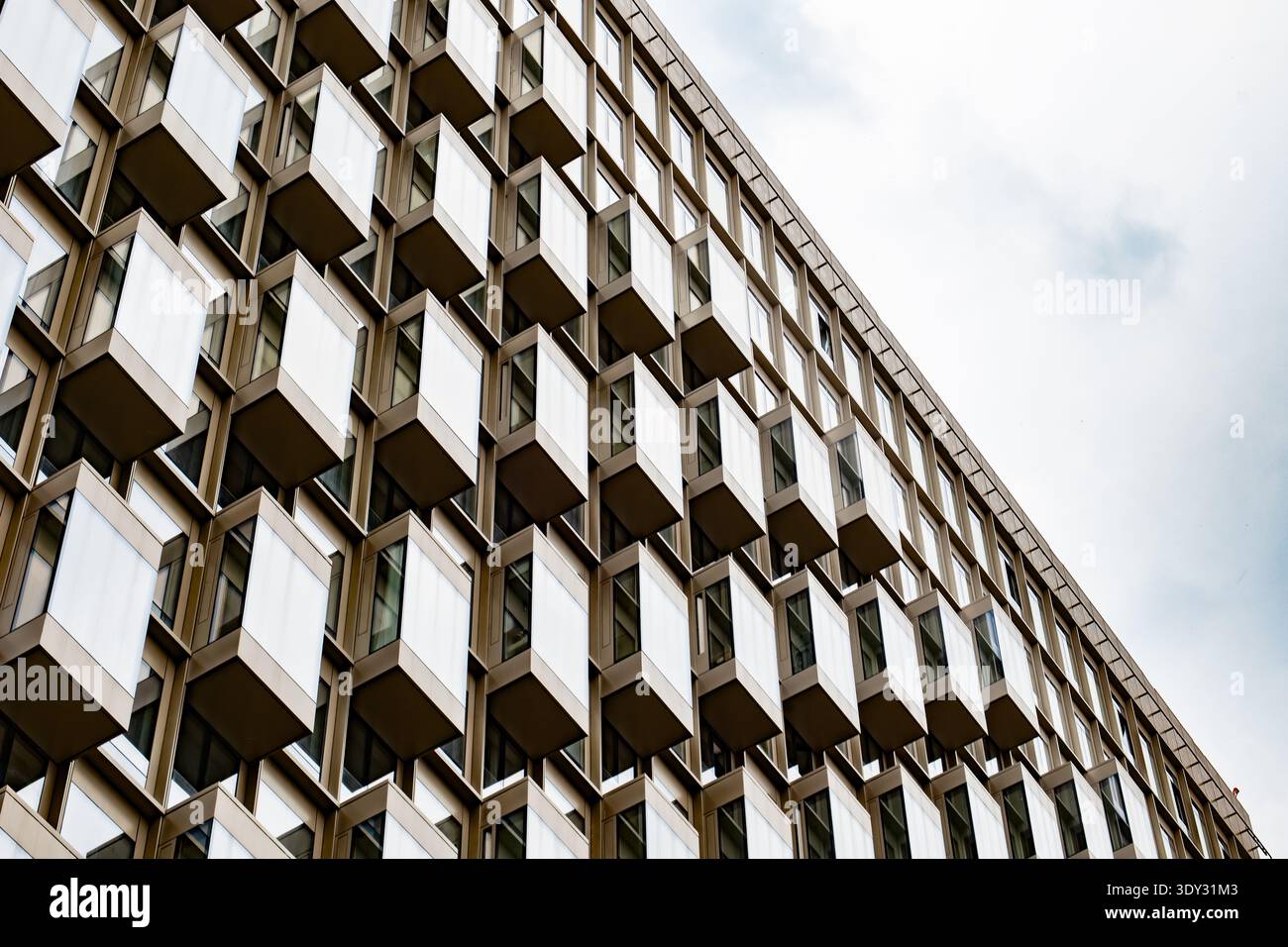 Modern brutalist architecture featuring geometric pattern on a building facade Stock Photo