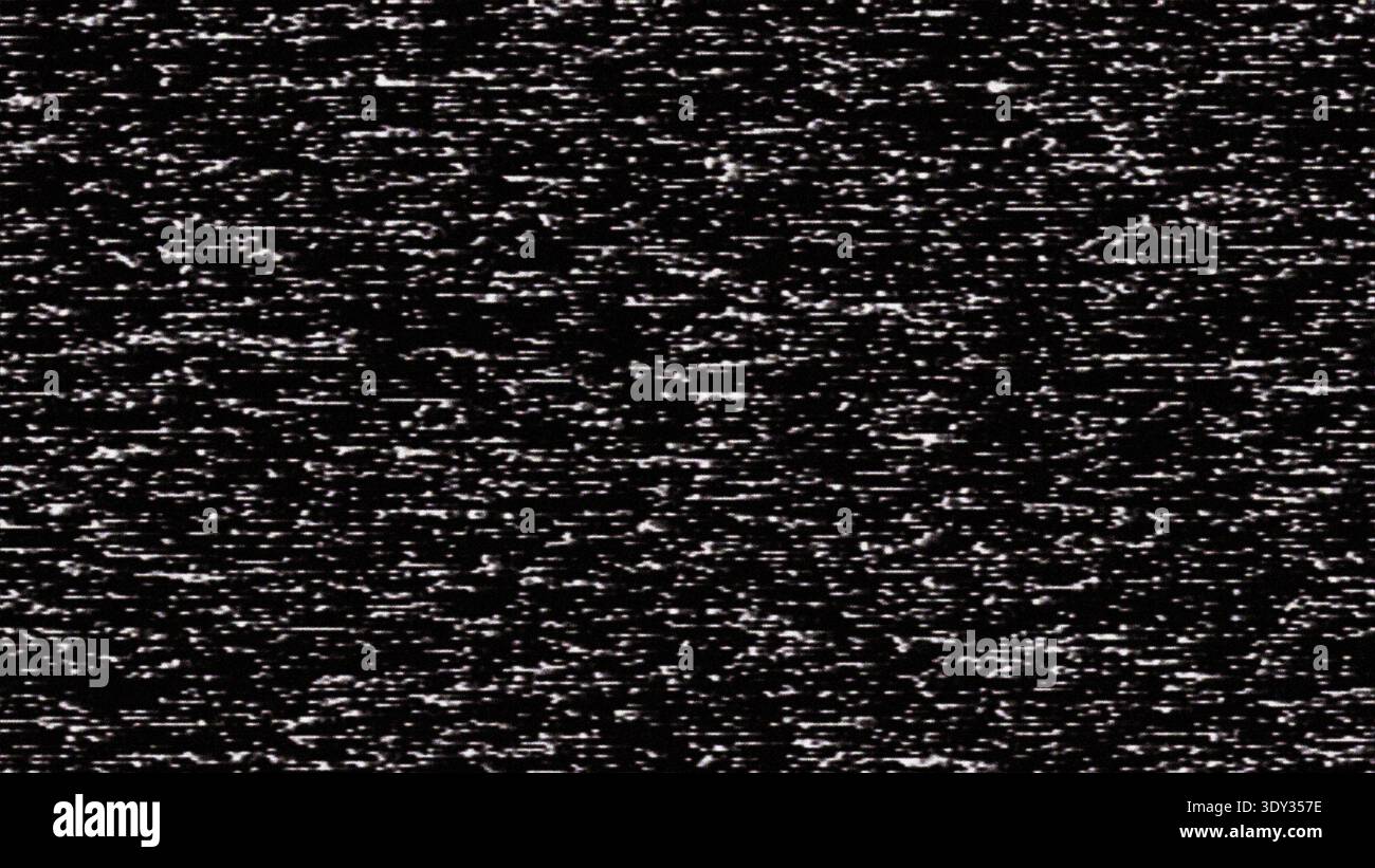 Retro tv static screen texture with black and white noise pattern. Stock Photo
