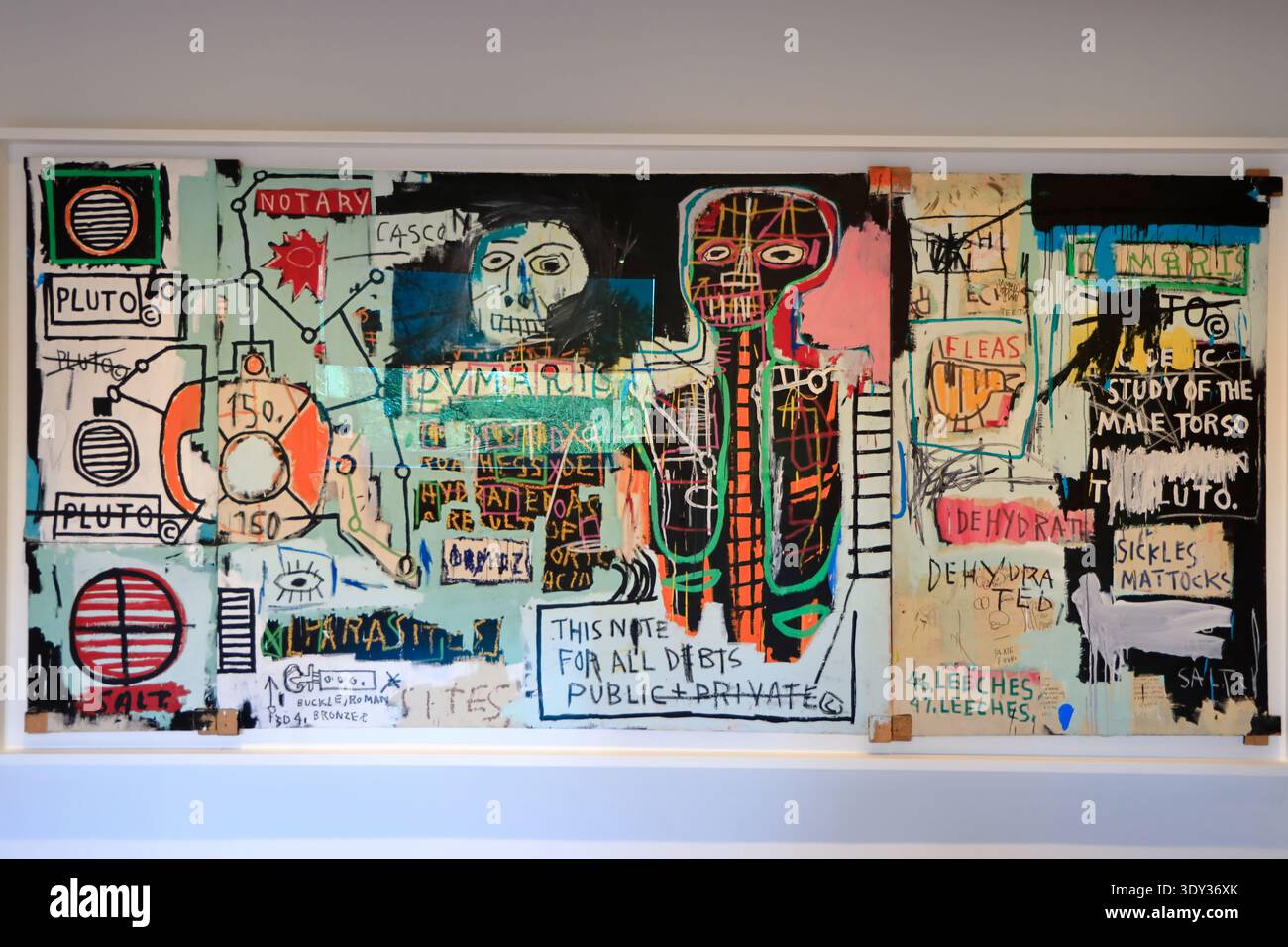 A closed up view of Jean-Michel Basquiat's Notary,1983 display in