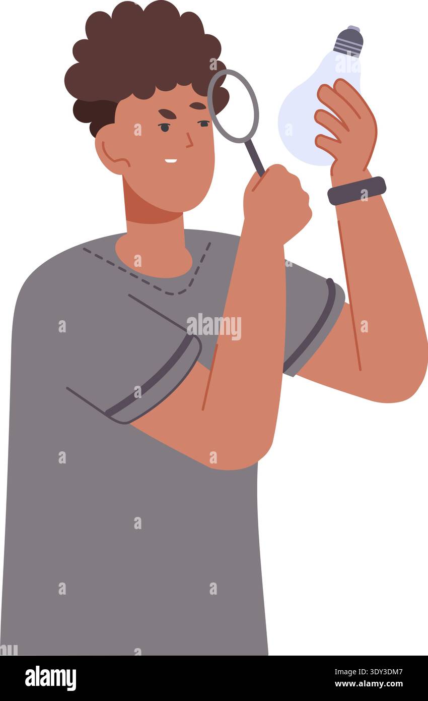 Man explore idea. Problem solution research concept isolated on white background Stock Vector