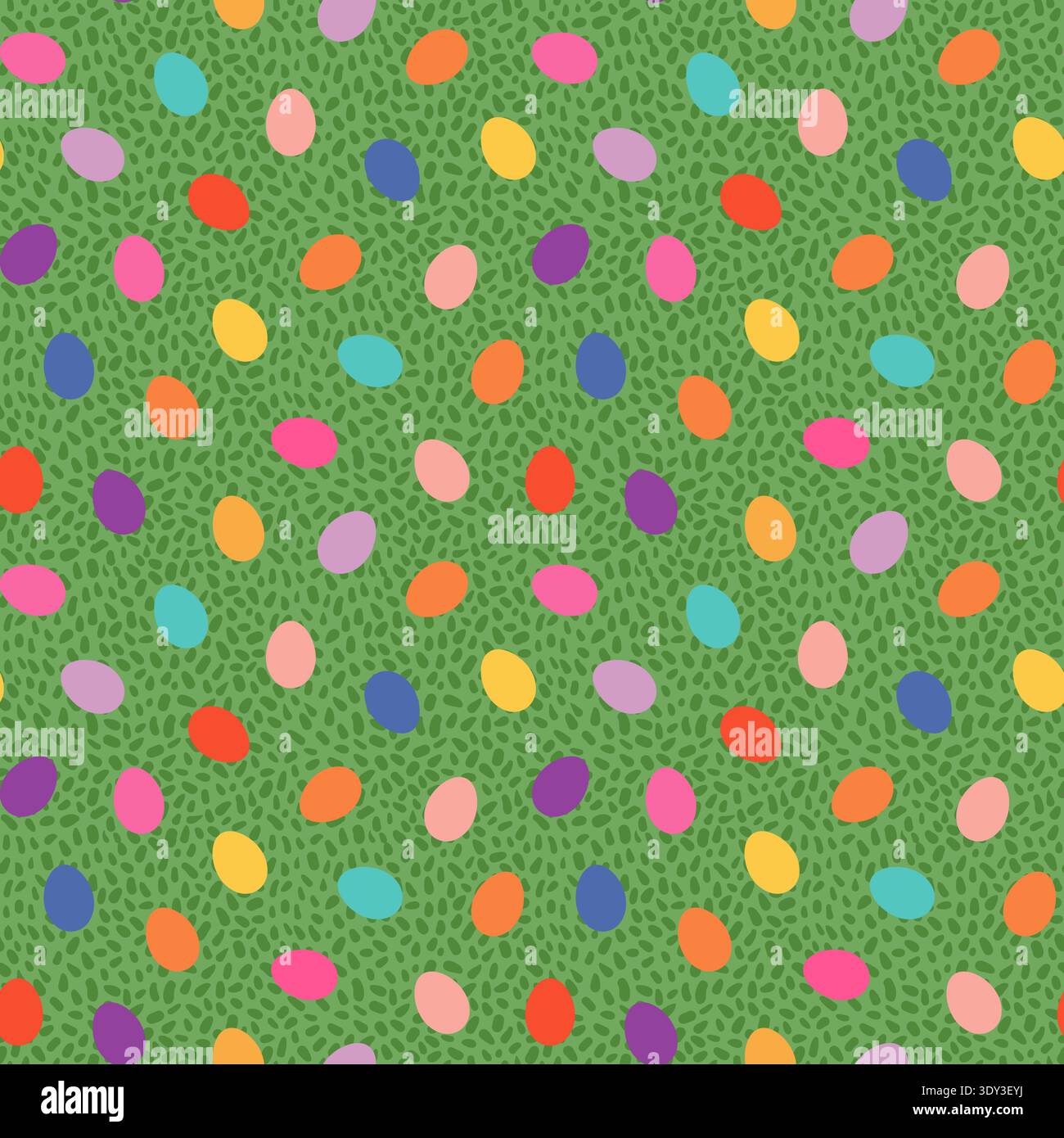 Colorful Easter eggs and grass seamless vector pattern, Simple abstract spring background for Easter egg hunt designs Stock Vector