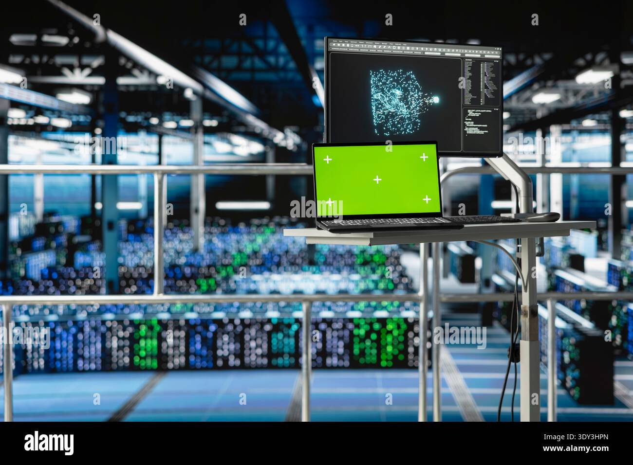 Isolated screen laptop with industrial data center control station ...