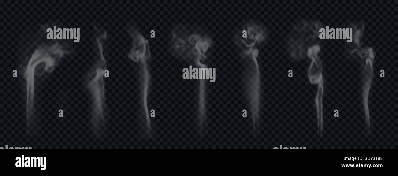 Realistic vertical smoke isolated on transparent background Stock Vector