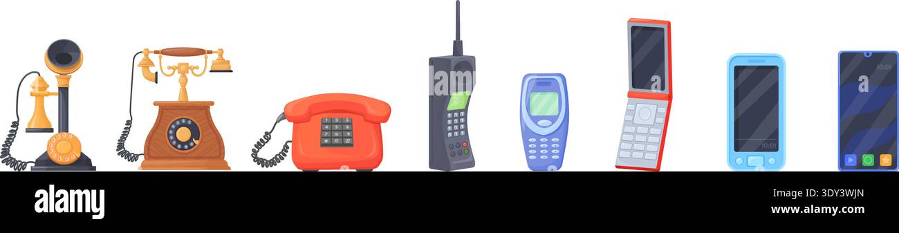 Phone evolution illustration. Communication device history progress isolated on white background Stock Vector