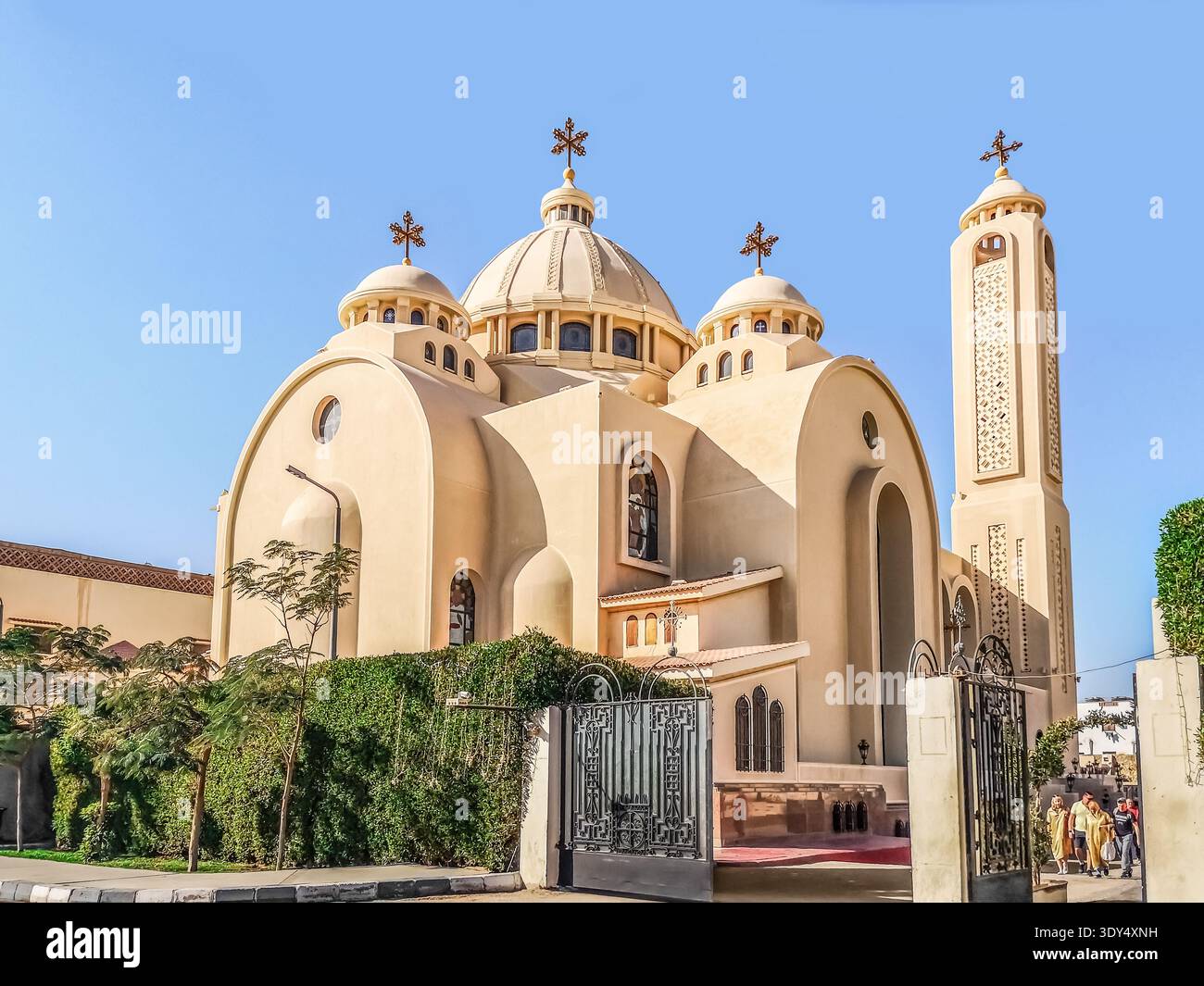 Sharm El Sheikh, Egypt - January 18, 2020: Modern El Sama Eyeen Coptic Orthodox Church. View from the outside of a religious building - Smartphone Captured Stock Image