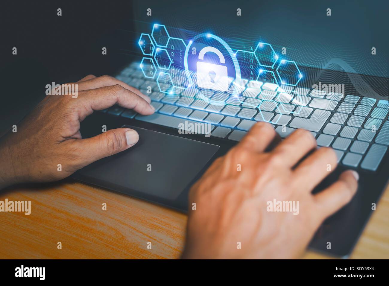Cybersecurity and privacy concepts to protect data. Lock icon and internet network security technology Stock Photo